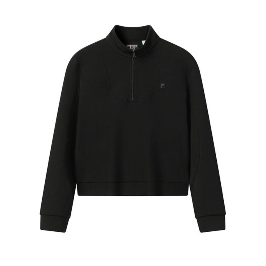 FILA WHITE Sweatshirts Women's Jet Black Stand Collar Moderate