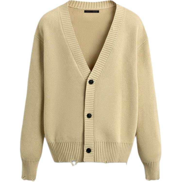 ZARA Knitwear Men's Vanilla V Neck Moderate Cardigan