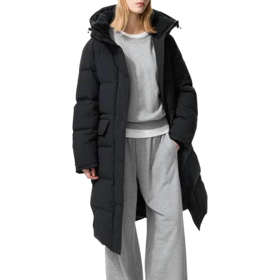 UNIQLO Down Jackets Women's Black Hooded Detachable Moderate