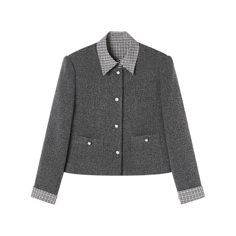 XIANGYING Jackets Women's Lava Gray Lapel Moderate Chanel Inspired