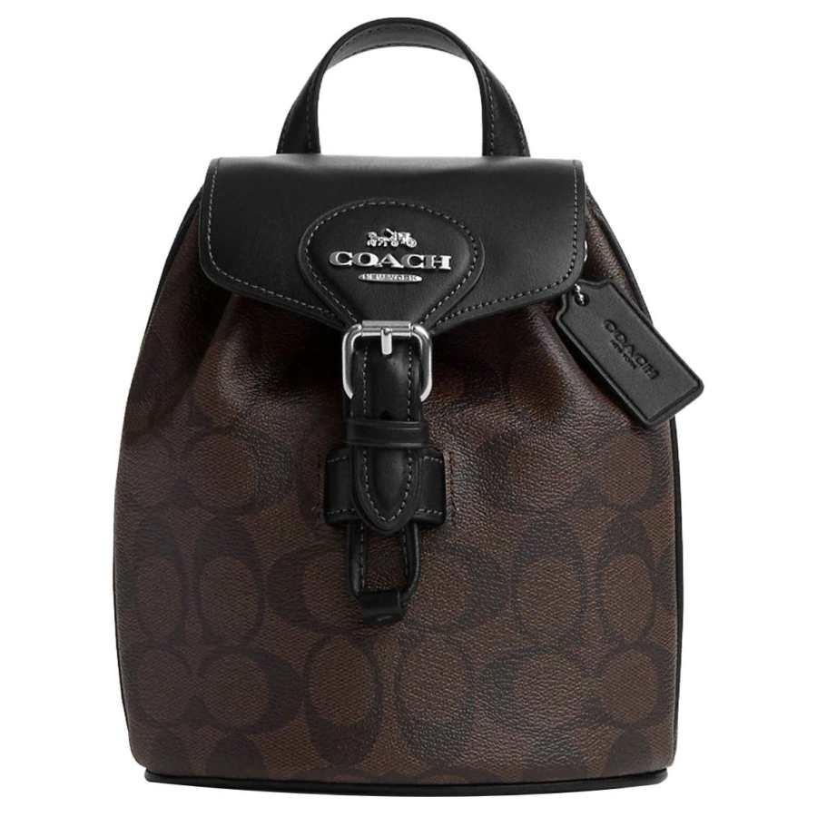COACH COACH Amelia Canvas With Smooth Leather Backpack Small Women's Black & Brown