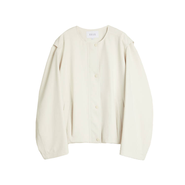 ELLE Cropped Coats Women's Ecru Crew Neck Moderate