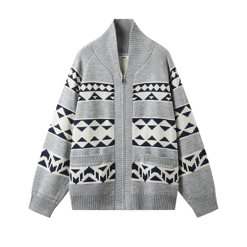 Semir Knitwear Men's Gray Tone 00322 Lapel Moderate Cardigan