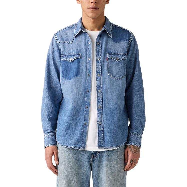 Levis Levis Shirts Men's Light Blue Lapel Moderate Denim