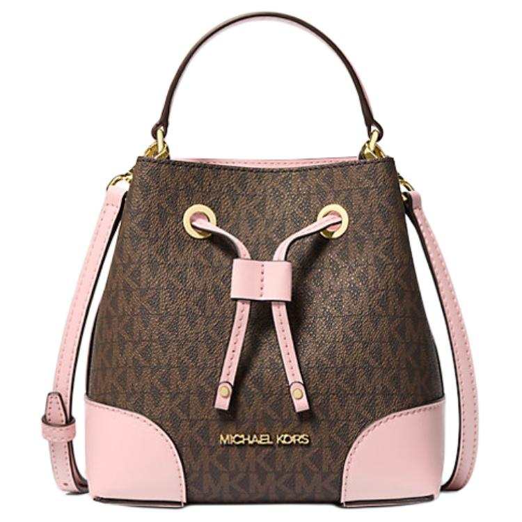 MICHAEL KORS Mercer Coated Canvas With Polyurethane Bucket Bag Handbag Small Women's Pink & Brown