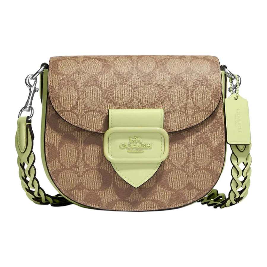COACH Morgan Coated Canvas With Leather Saddle Bag, Shoulder Bag, Crossbody Bag Small Women's Brown & Green