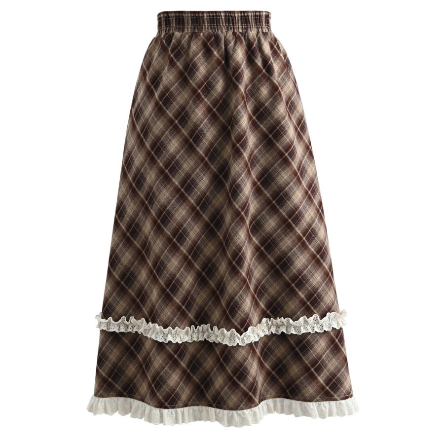SNBL Casual Long Skirts Women's Brown Moderate Mid Length A Line Skirt