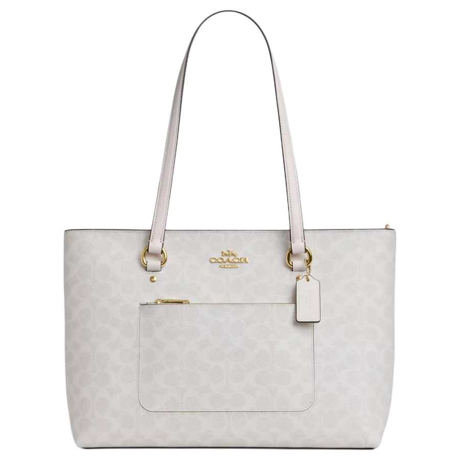 COACH Station Coated Fabric With Smooth Leather Tote Bag, Shopping Bag, Handbag, Shoulder Bag Large Women's Chalk