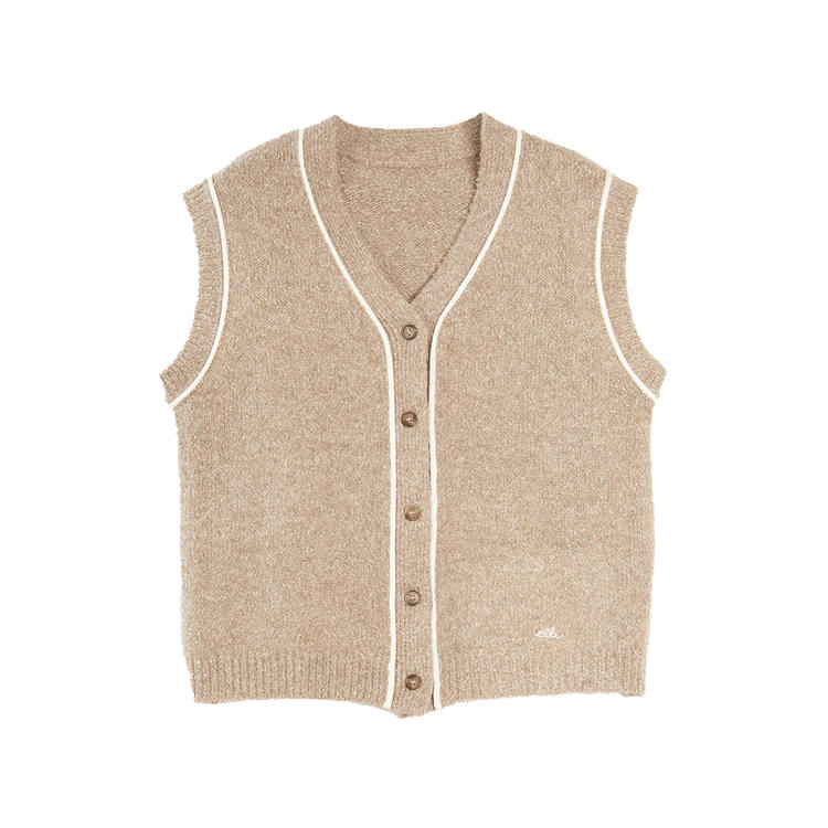 ELLE Knitwear Women's Khaki V Neck Moderate Cardigan