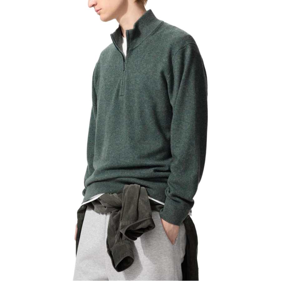 UNIQLO Cashmere Sweaters Unisex Green Stand Collar Moderate