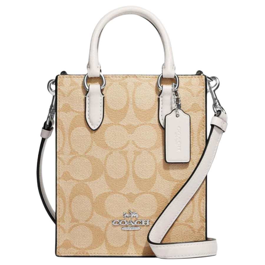 COACH N/S Coated Canvas With Leather Tote Bag, Shopping Bag, Crossbody Bag, Handbag Mini Women's Brown
