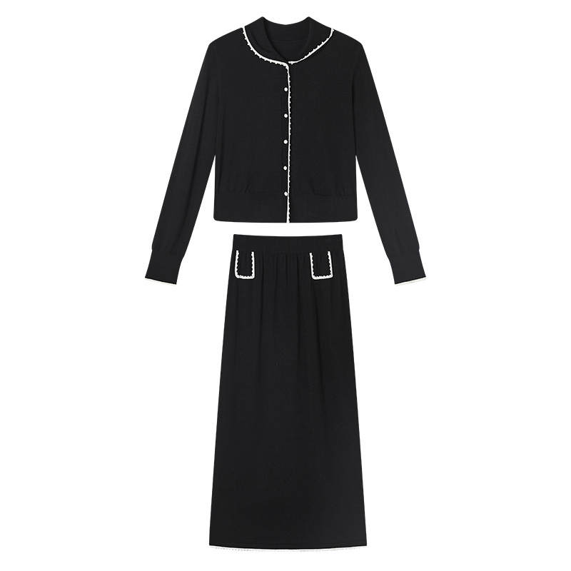 XIANGYING Two Piece Skirt Sets Women's Baseball Collar Moderate Mid Length