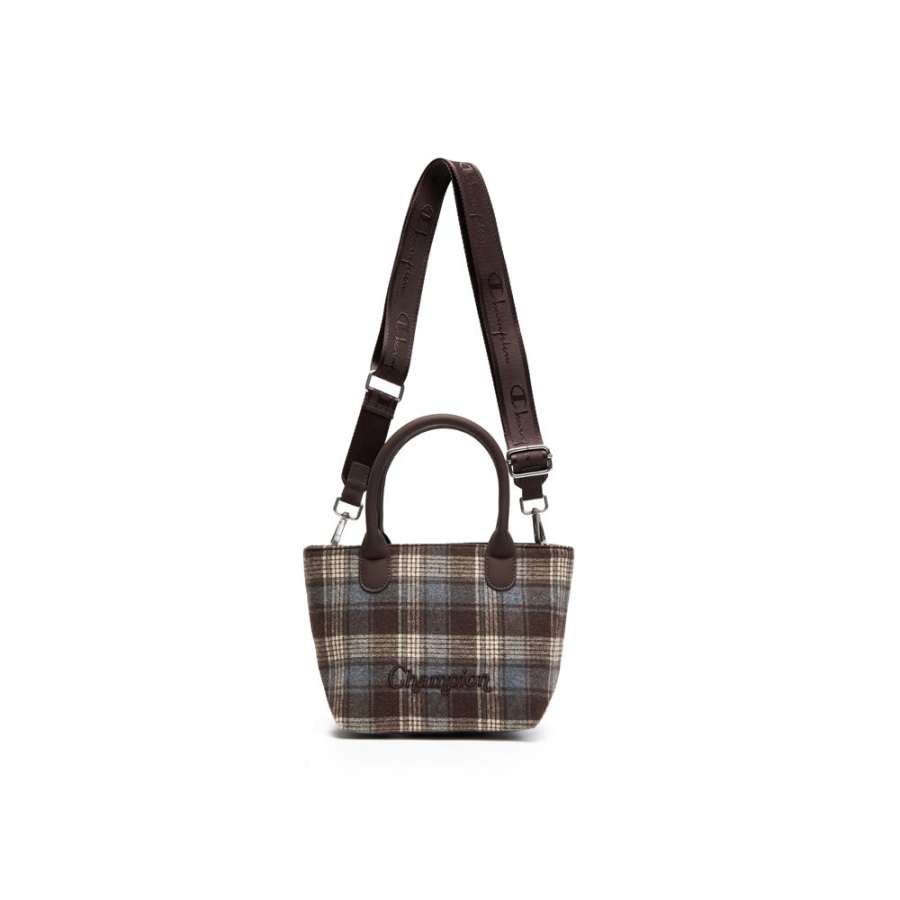 Champion Fabric Handbag Regular Unisex Vintage Plaid Baroque Brown/Dark Denim Lime/White Canvas Velvet Brown