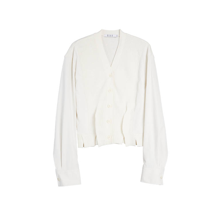 ELLE Sweaters Women's White V Neck Moderate Cardigan