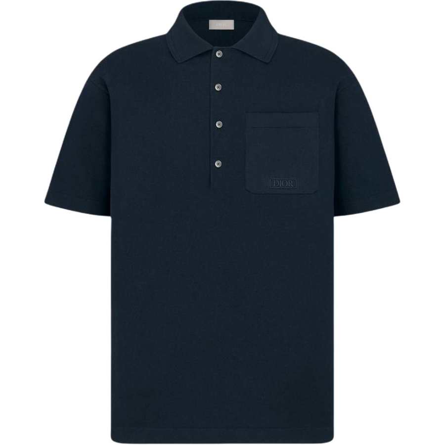 DIOR Polo Shirts Men's Marine Blue Polo Collar Moderate Straight Fit