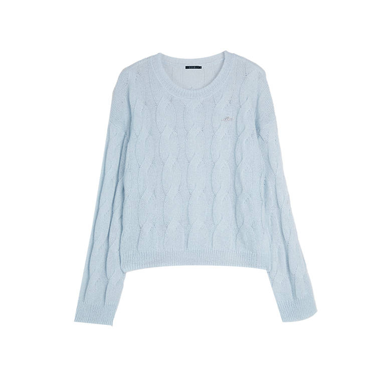ELLE Knitwear Women's Blue Crew Neck Moderate