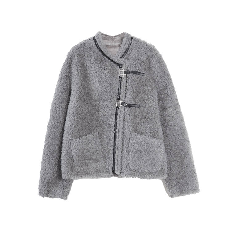 ELLE Furs Women's Medium Gray Crew Neck Moderate