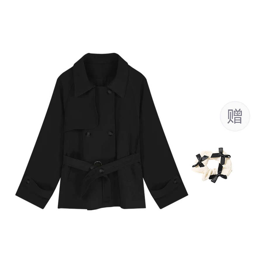 CPAURA Coats Women's Black+Bowknot Hair Tie Comes With Lapel Moderate