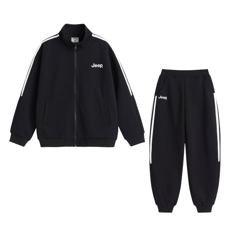Jeep Casual Sportswear Korean Style Slim Fit Trendy Fashion LOGO Fleece Lined Coat 2 Piece Set Teenagers