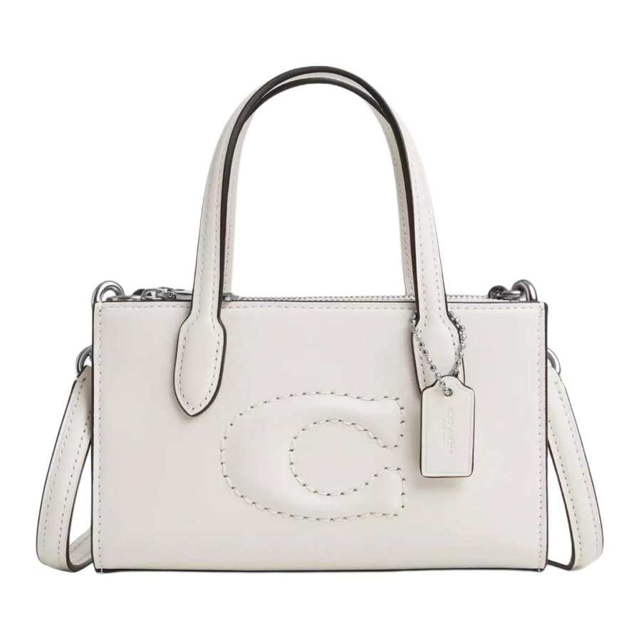 COACH Refined Calfskin Shoulder Bag, Crossbody Bag, Handbag Small Women's Silver & White