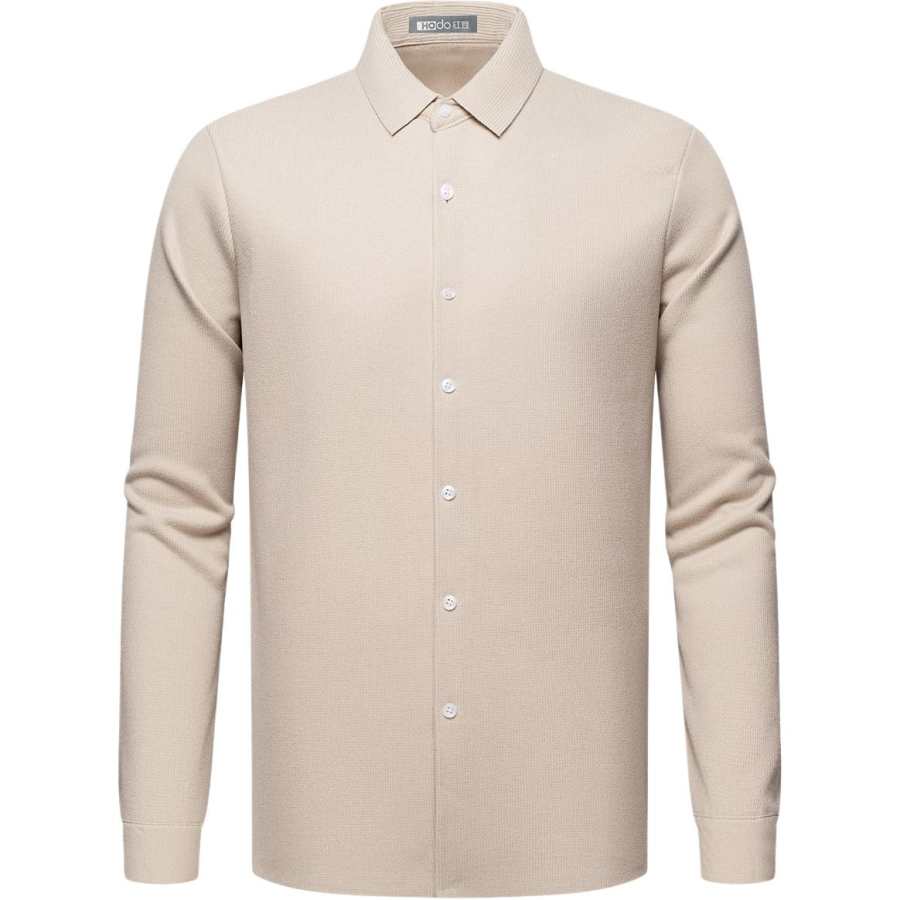 Hodo Shirts Men's Beige Apricot Lapel Thickened And Fleece Lined Other