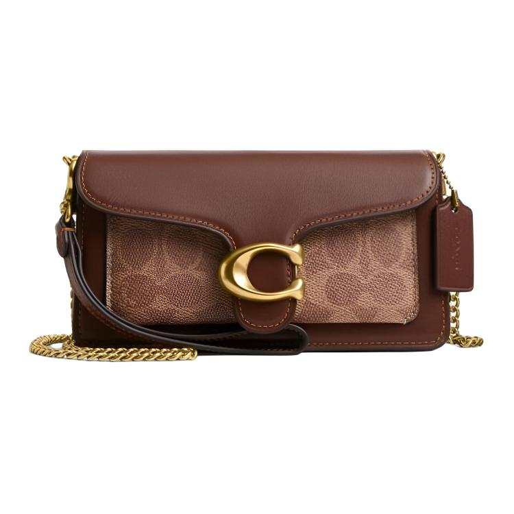 COACH Tabby Artificial Leather With Cow Leather Crossbody Bags Small Women's Brown Yellow & Brown