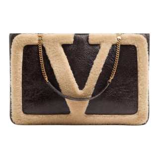 Valentino Sherpa Shoulder Bag Medium Women's Brown & Beige