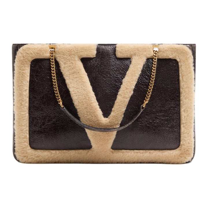 Valentino Valentino Sherpa Shoulder Bag Medium Women's Brown & Beige
