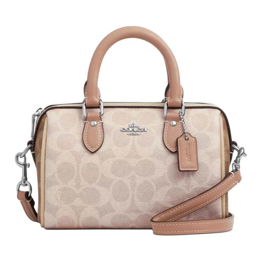COACH Rowan Coated Canvas Boston Bag, Shoulder Bag, Crossbody Bag, Handbag Small Women's Milk Tea