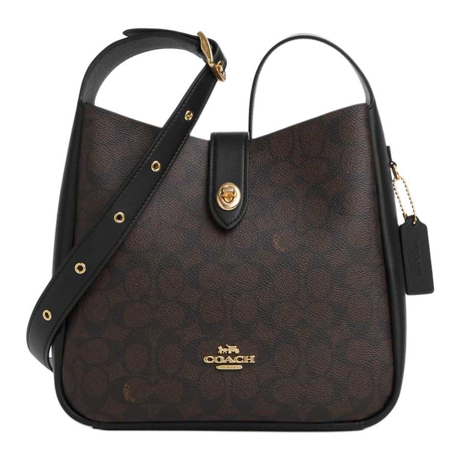 COACH Hadley Artificial Leather Shoulder Bag, Crossbody Bag Medium Women's Walnut & Black