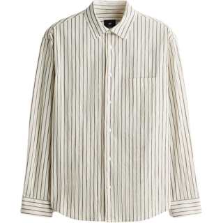 H&M Shirts Men's Cream/Dark Beige Stripes Lapel Moderate