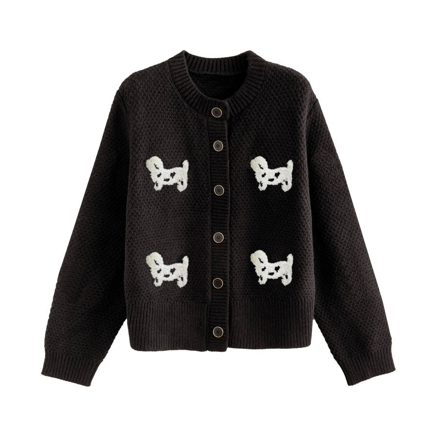 Tonlion Knitwear Women's Black Crew Neck Moderate Cardigan