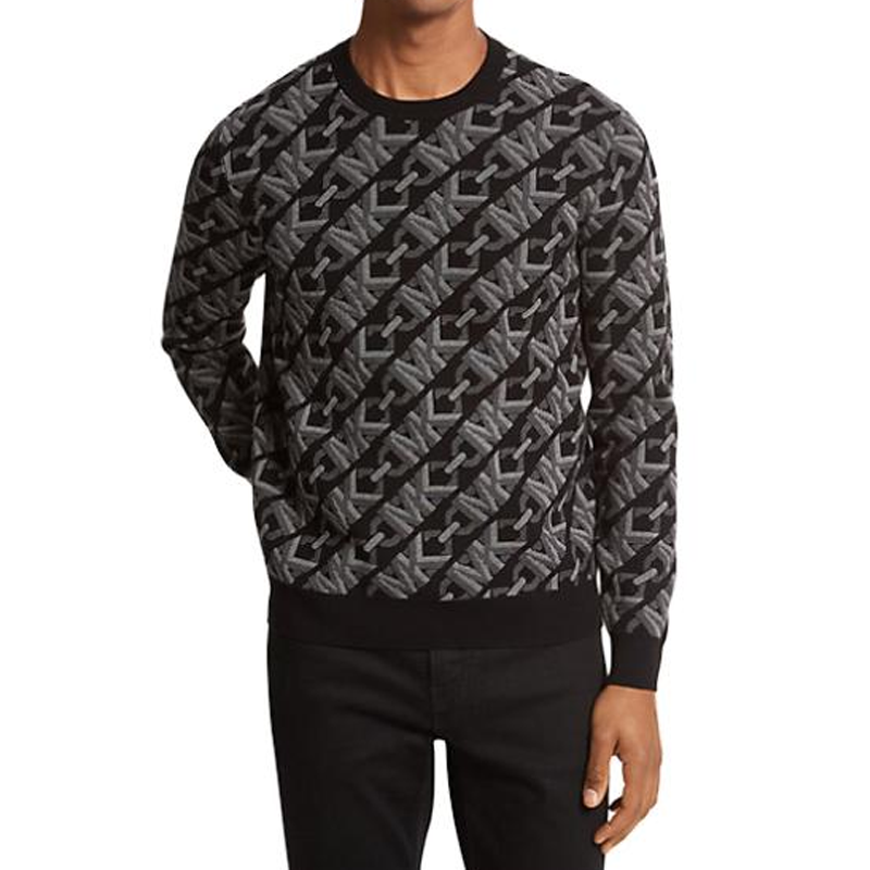 MICHAEL KORS FW23 Empire Signature Logo Jacquard Merino Wool Sweater Men's Black