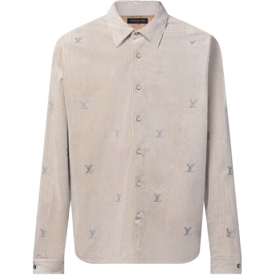 Louis Vuitton Lv Blason Embellished Long-Sleeved Corduroy Shirt