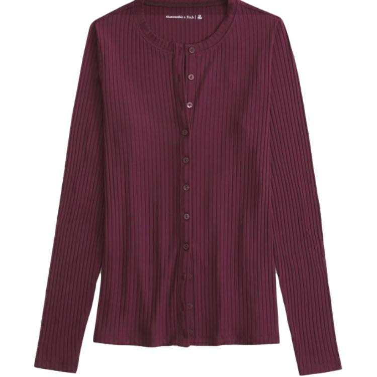 UNIQLO Knitwear Women's Dark Red Crew Neck Moderate Cardigan