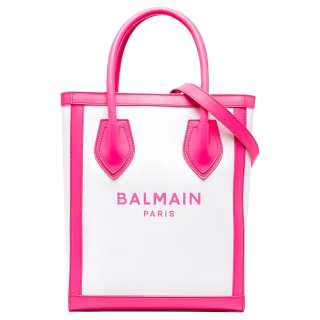 BALMAIN B ARMY Cotton With Calfskin Tote Bag, Shopping Bag, Portable Crossbody Bag, Shoulder Bag Women's White/Pink