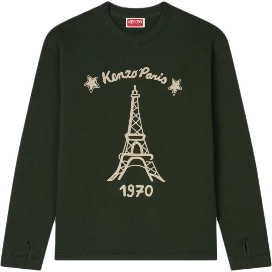 KENZO Sweatshirts Men's Dark Khaki Crew Neck Moderate Straight Fit