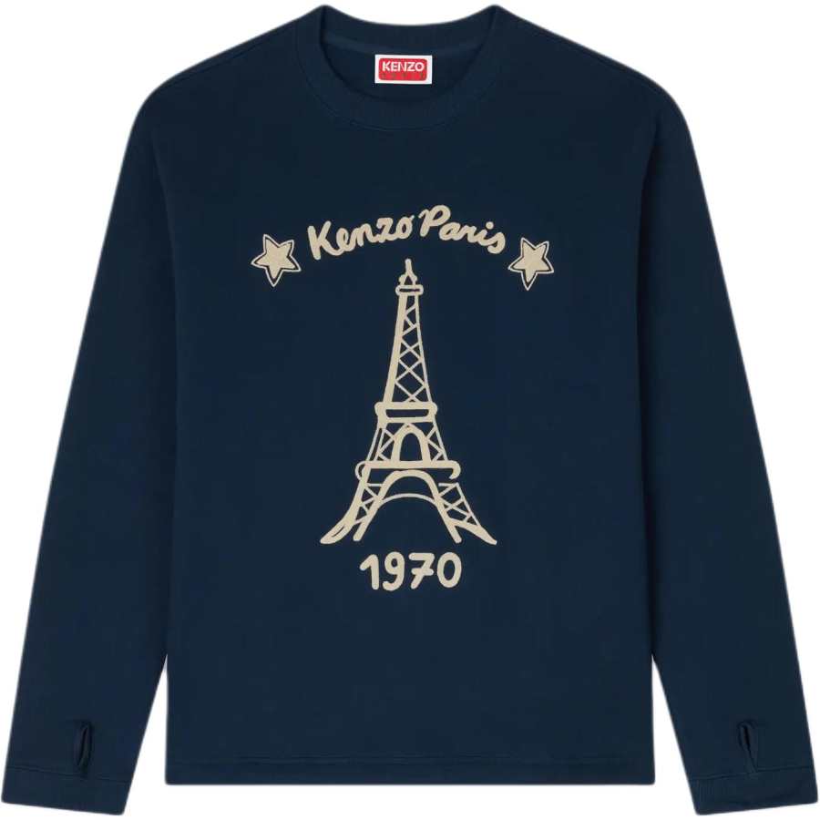KENZO Sweatshirts Men's Night Blue Crew Neck Moderate Straight Fit