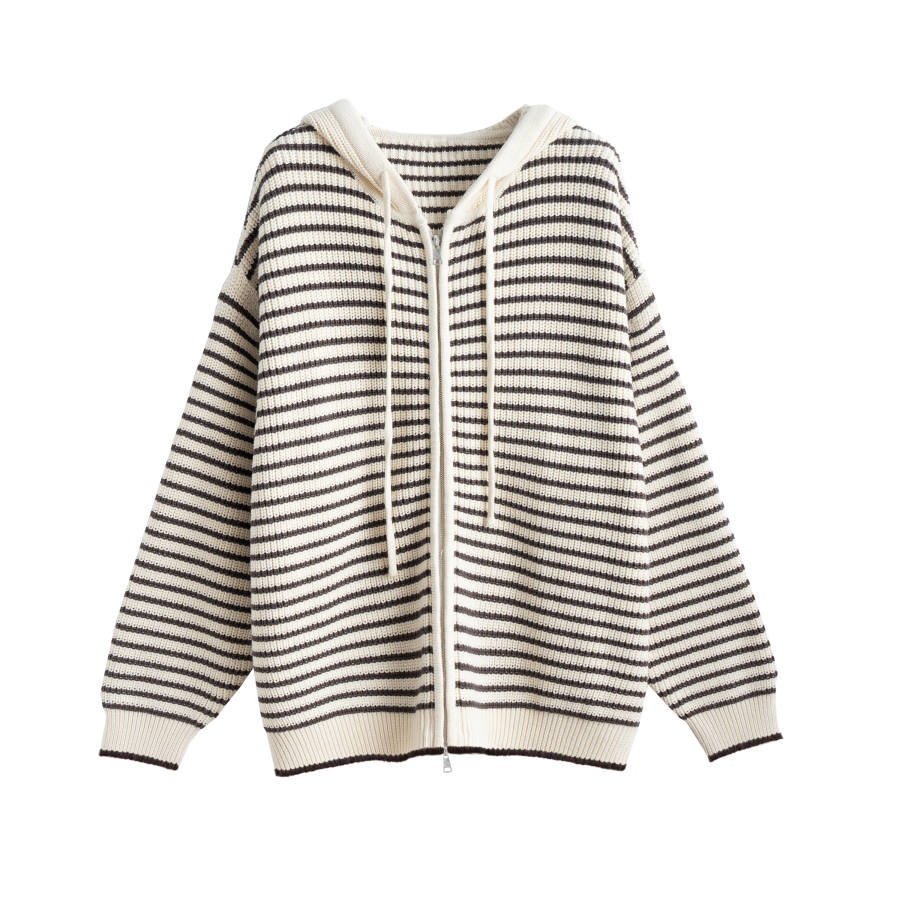 Tonlion Knitwear Women's White Tone Hooded Moderate Cardigan