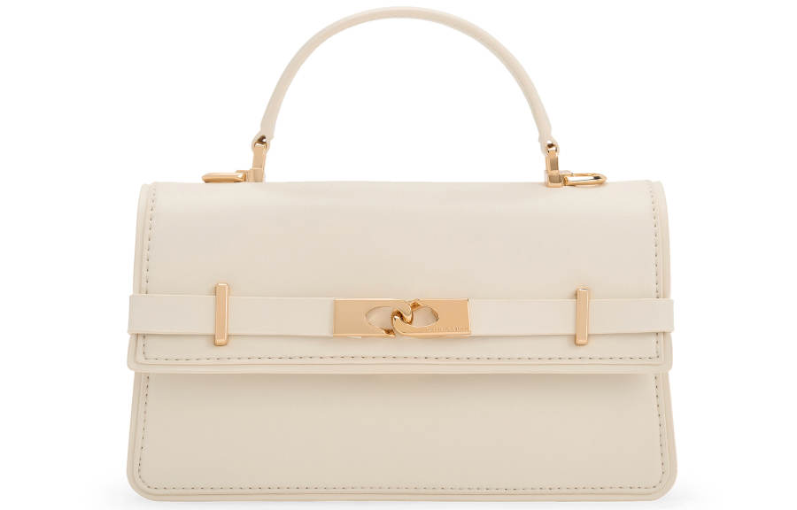 CHARLES&KEITH Pu Crossbody Bag, Shoulder Bag Small Women's Cream Milk White/Black