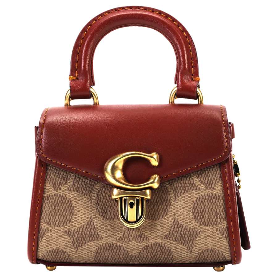 COACH Sammy Canvas With Leather Handbag Mini Women's Khaki & Brown