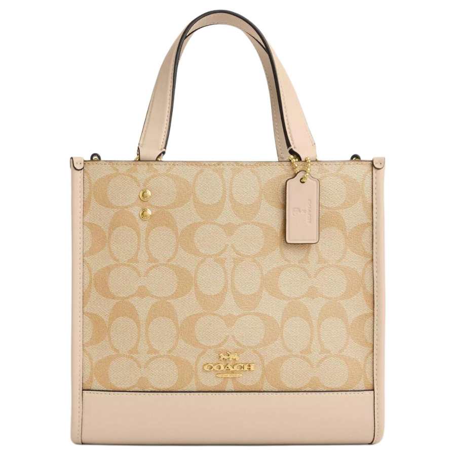 COACH Dempsey PVC With Cow Leather Tote Bag, Shopping Bag, Shoulder Bag, Handbag Small Women's Light Khaki