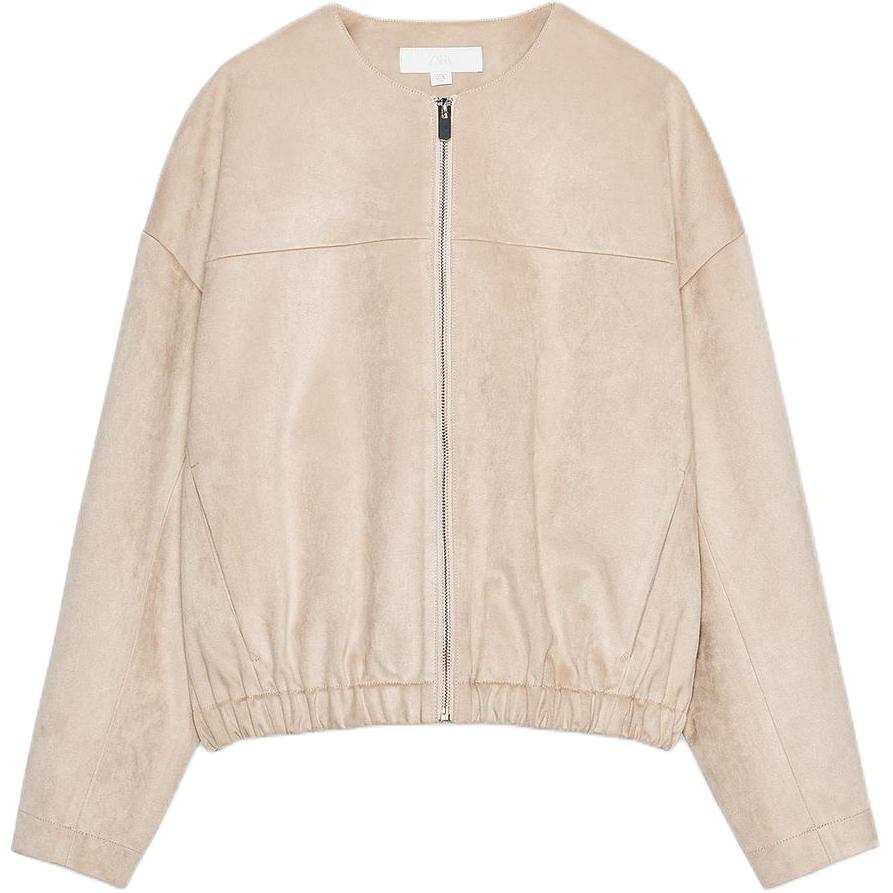 ZARA Jackets Women's White Crew Neck Moderate Pilot