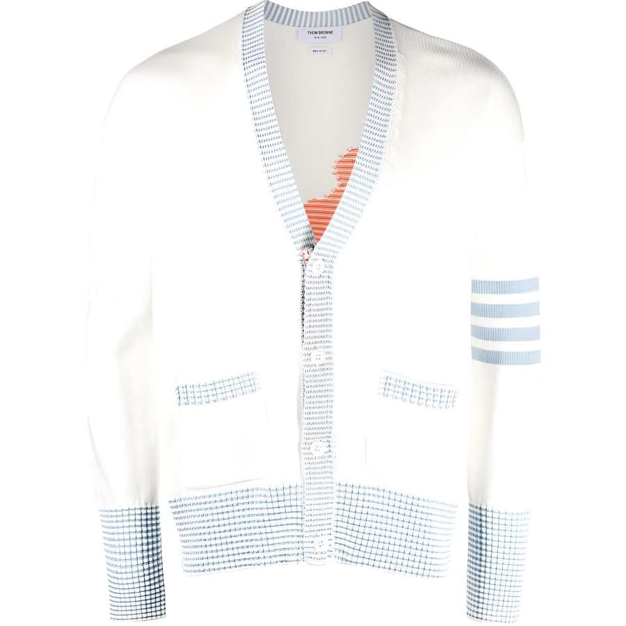 THOM BROWNE THOM BROWNE· Cotton 4 Bar V Neck Hector Cardigan Knitwear Men's White
