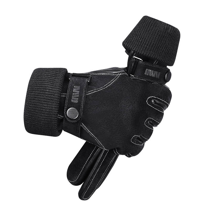 SEPTWOLVES Thickened Thermal Adjustable Fall Winter Cycling Fleece Lined QPL Genuine Leather Gloves Men's