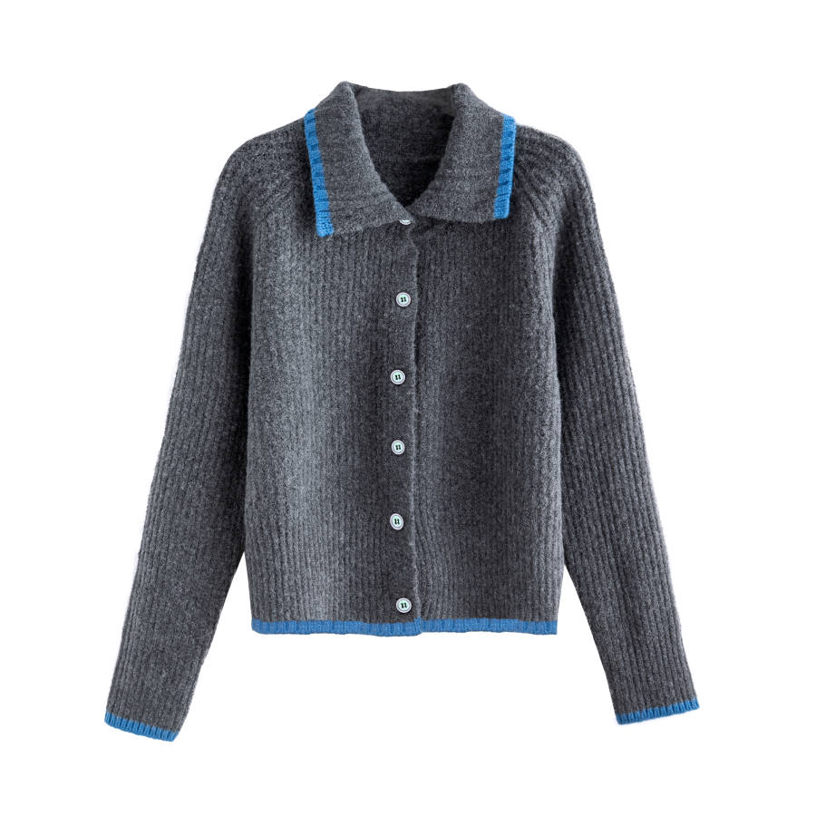 Tonlion Knitwear Women's Dark Heather Gray Lapel Moderate Cardigan