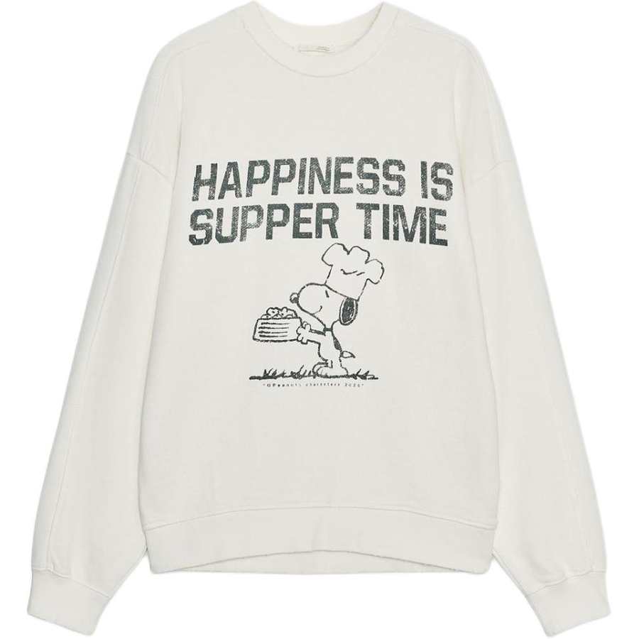 ZARA Sweatshirts Women's White Crew Neck Moderate Regular