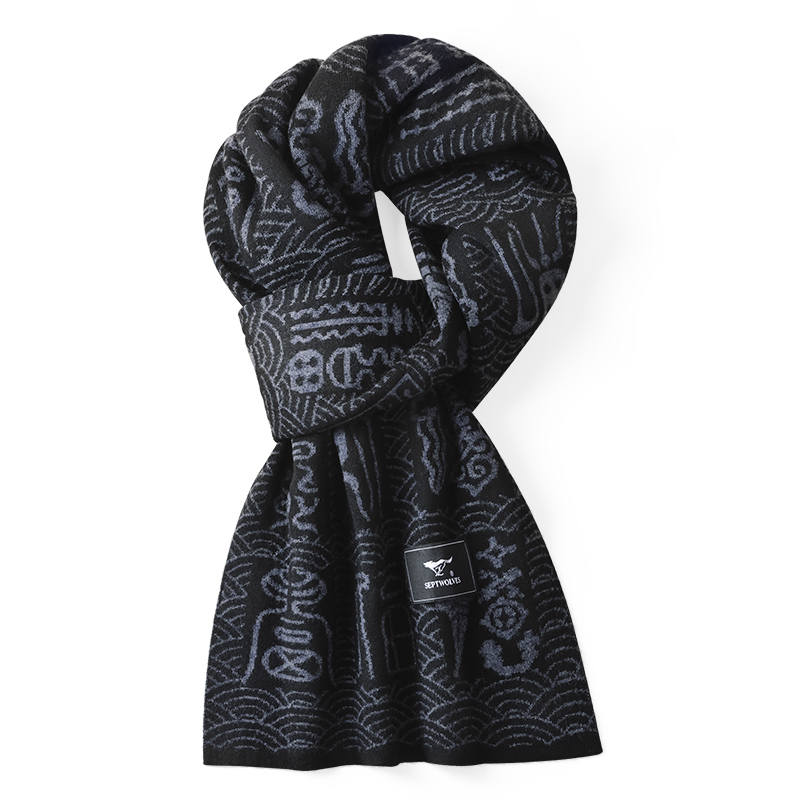 SEPTWOLVES Wool Men's Fall Winter Outdoor Casual Thermal Windproof Cold Resistant Knit Scarf Unisex