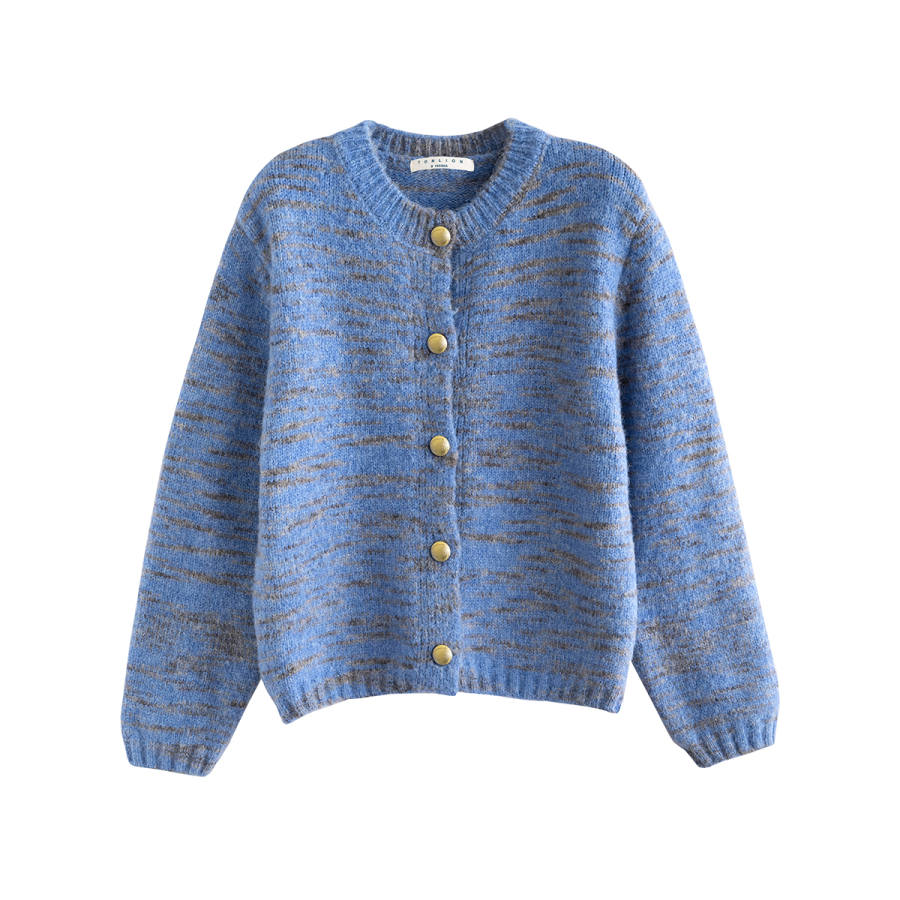 Tonlion Knitwear Women's Blue Tone Crew Neck Moderate Cardigan