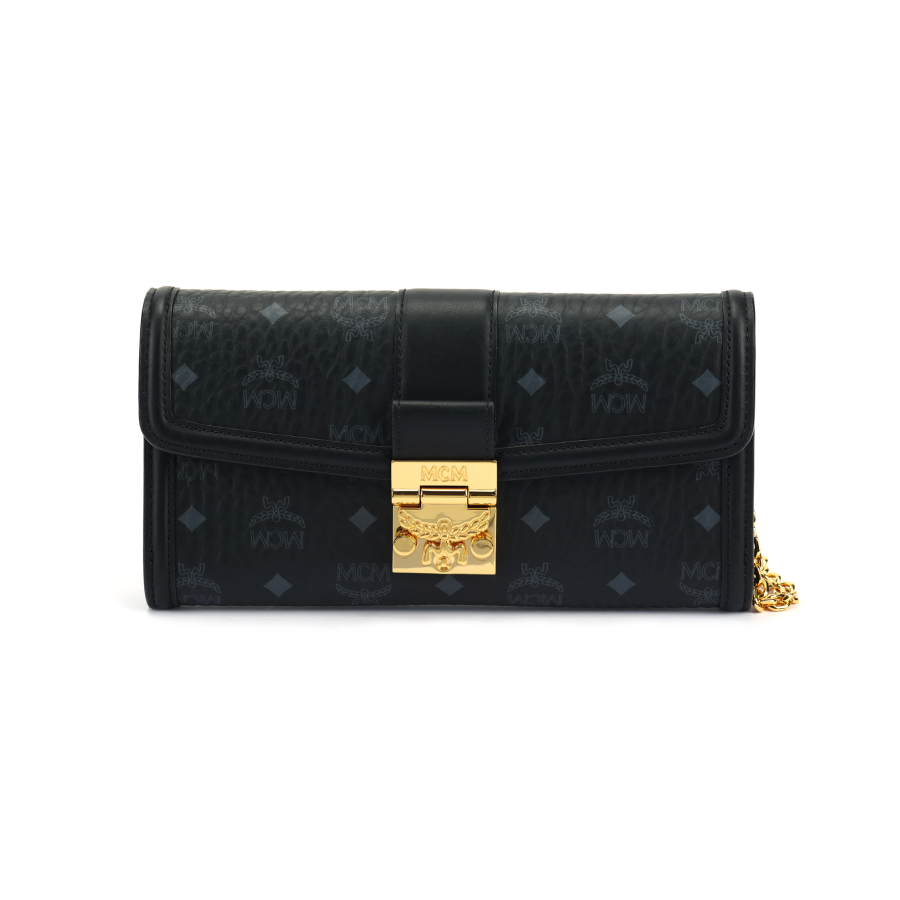 MCM Tracy Visetos Coated Canvas Shoulder Bag, Crossbody Bag Large Women's Black